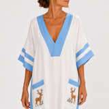 Caftán Alba Blanco Rayas Azules