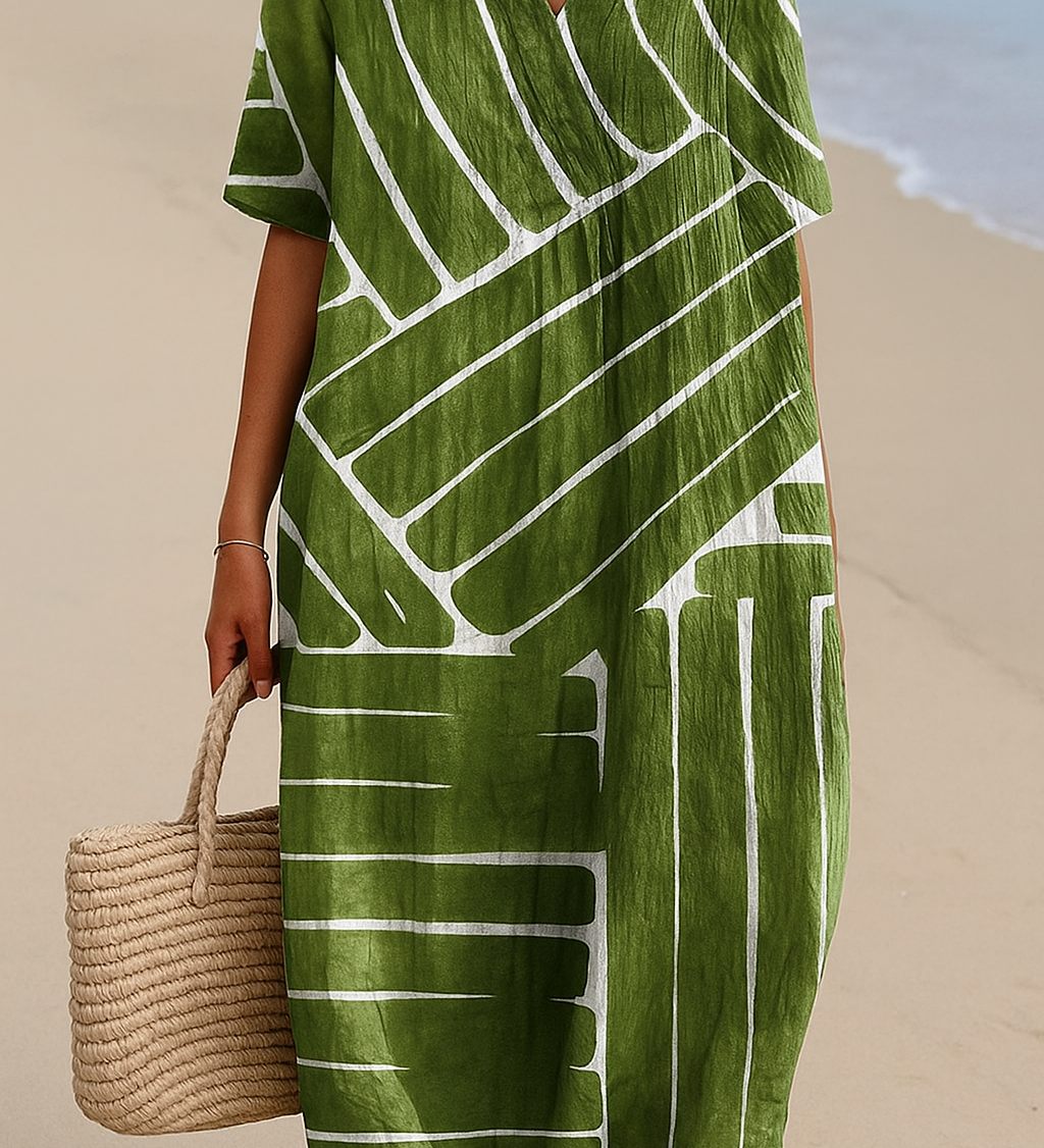 Eira - Vestido Verde con Estampado Geométrico