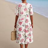 Silvia - Vestido Floral Vintage Estilo Lino