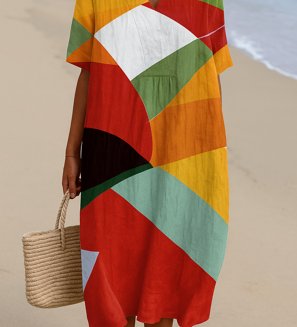 Daniela - Vestido Colorido en Patchwork Elegante