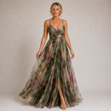 Claudia - Vestido Largo de Tul con Estampado Floral en Tonos Lila