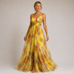 Claudia - Vestido Largo de Tul con Estampado Floral en Tonos Lila
