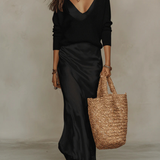 Aitana - Vestido Midi de Satén Color Champán con Top de Punto