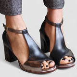 Nadia - Sandalias negras con tacón alto y puntera abierta en patchwork