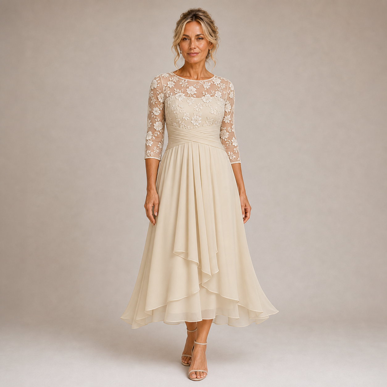 Mariana - Vestido de Encaje con Mangas Cortas y Elegancia Moderna