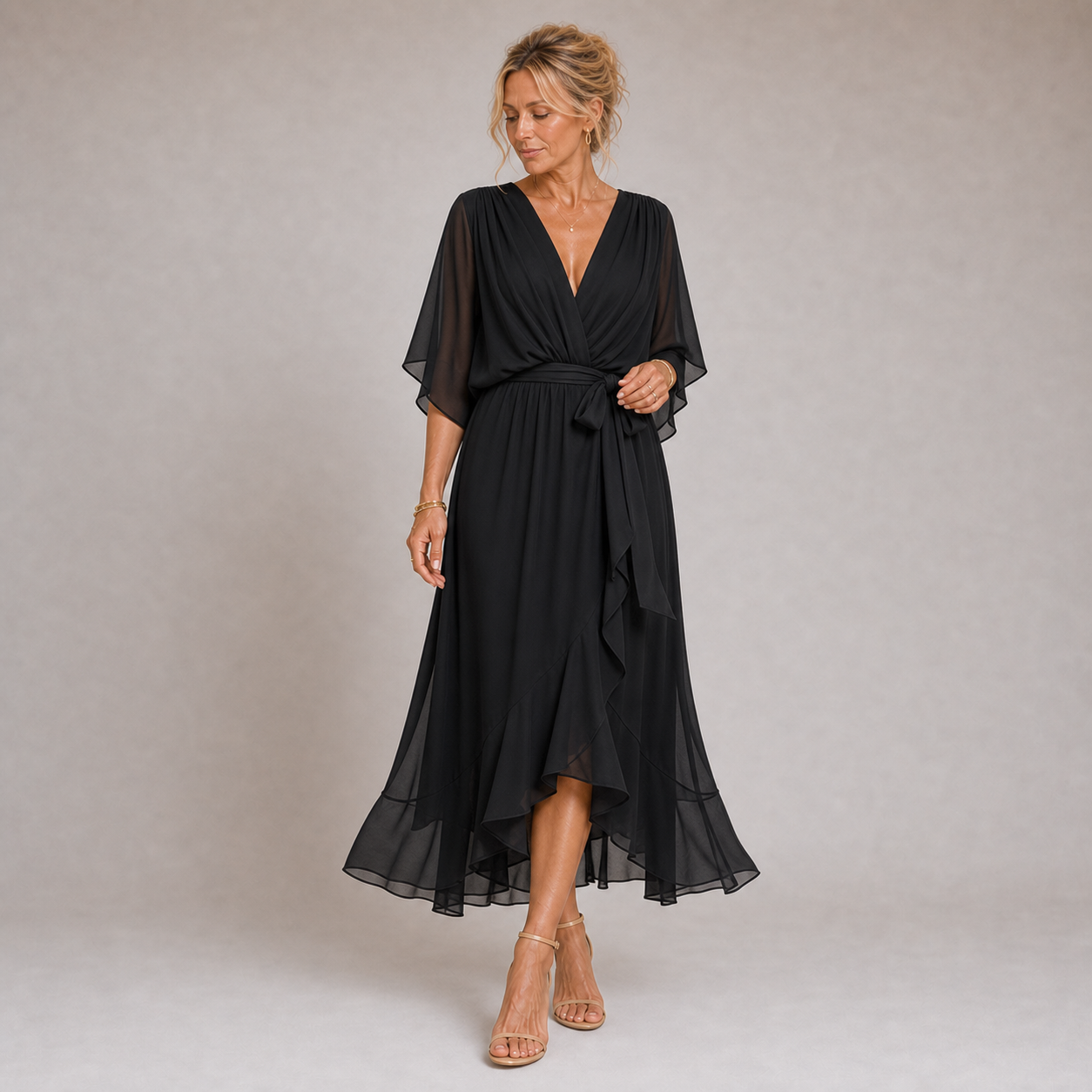 Mónica - Vestido de Chiffon con Escote en V