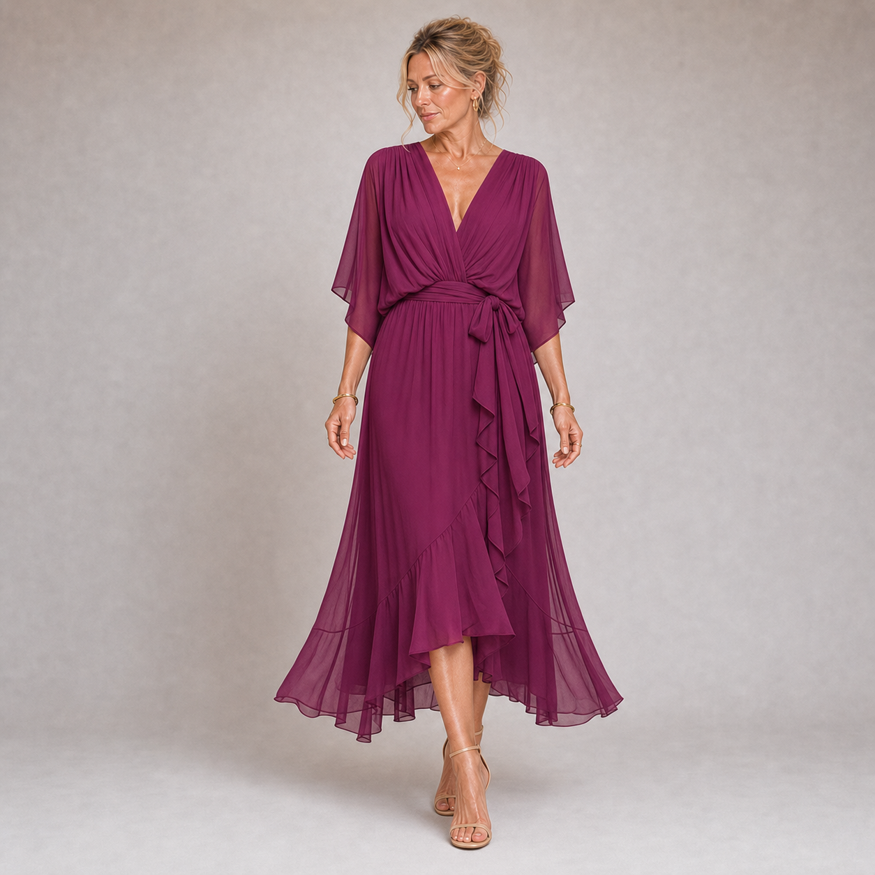 Mónica - Vestido de Chiffon con Escote en V