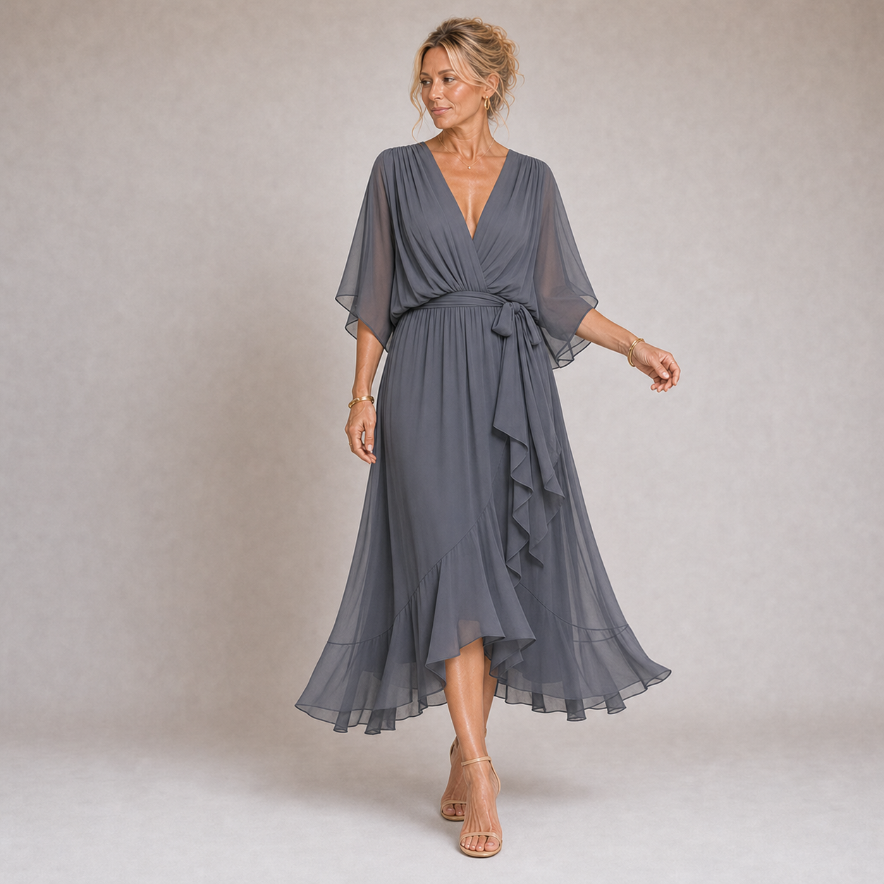 Mónica - Vestido de Chiffon con Escote en V