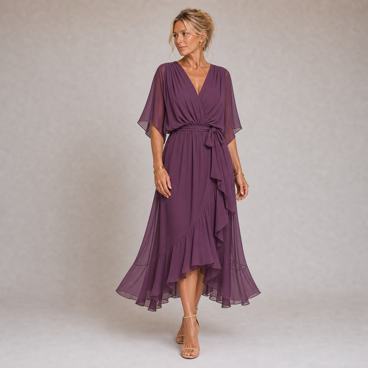 Mónica - Vestido de Chiffon con Escote en V
