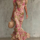 Lara - Vestido largo ajustado con estampado floral