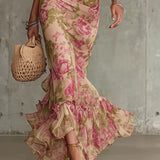 Lara - Vestido largo ajustado con estampado floral