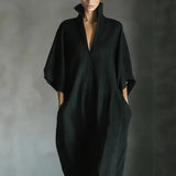 Alina - Vestido largo con mangas 3/4 y escote en V