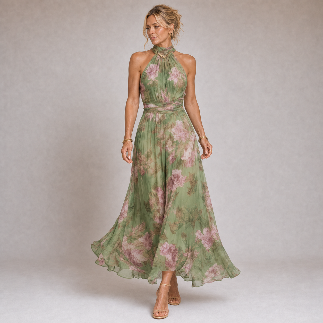 Olivia - Vestido maxi con escote y delicado estampado floral