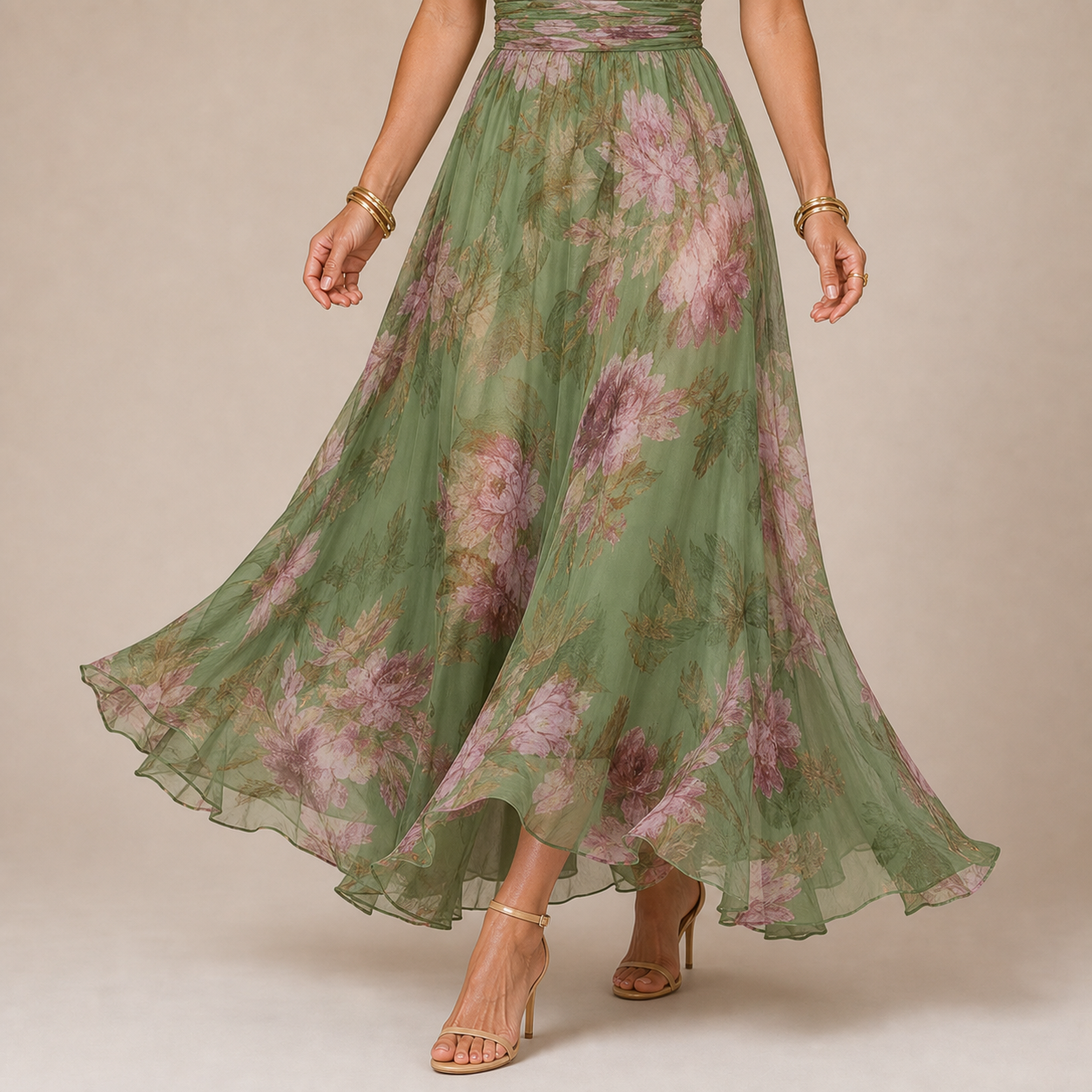 Olivia - Vestido maxi con escote y delicado estampado floral
