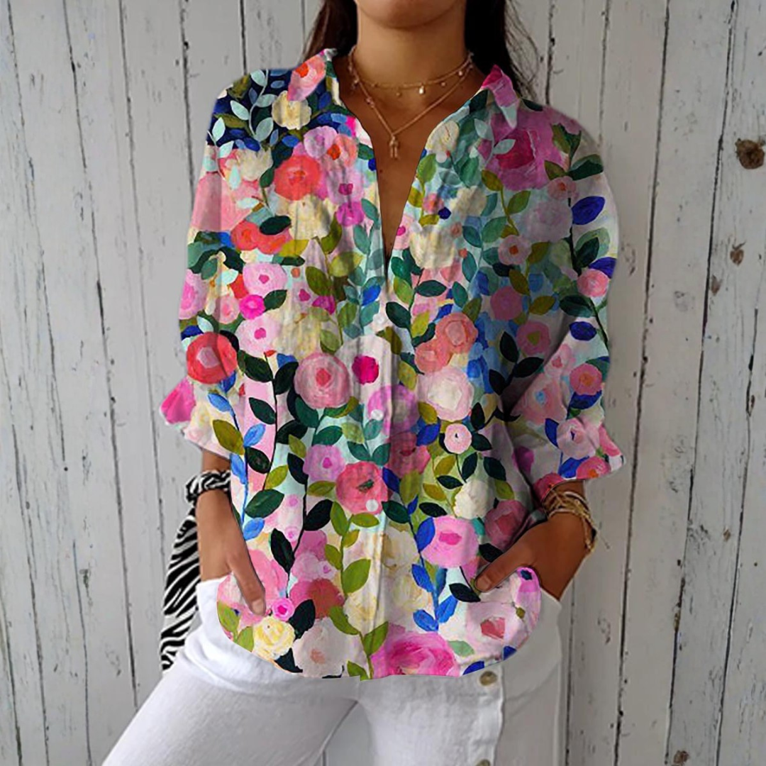 Silvia - Blusa Floral Pintada a Mano