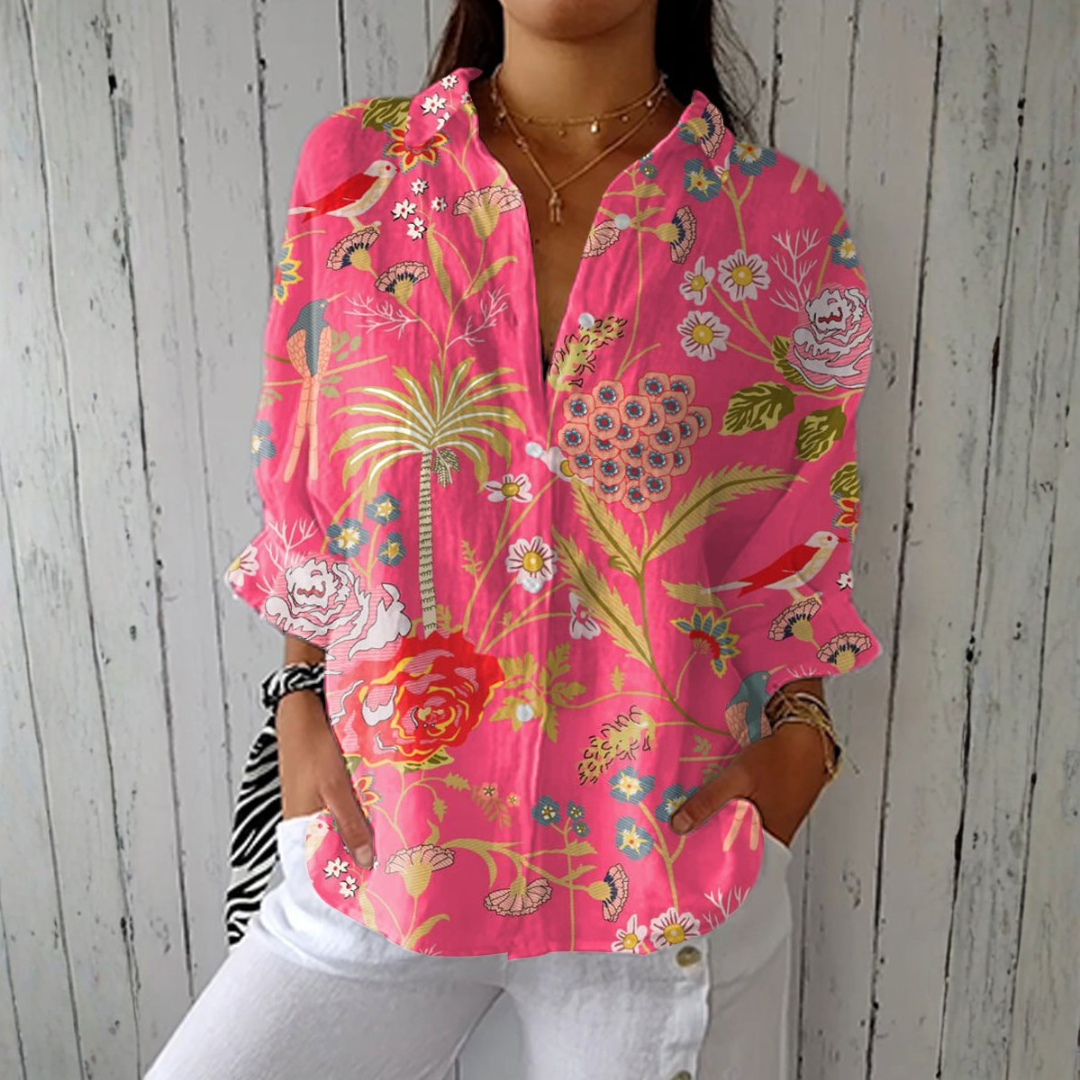 Joana - Blusa Tropical con Estampado Floral