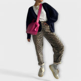 Chandra - Pantalones de mezclilla vintage con estampado de leopardo