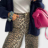 Chandra - Pantalones de mezclilla vintage con estampado de leopardo