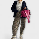 Chandra - Pantalones de mezclilla vintage con estampado de leopardo