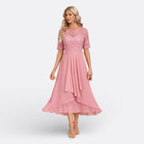 Mariana - Vestido de Encaje con Mangas Cortas y Elegancia Moderna