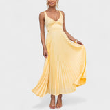Abigaíl - Vestido maxi amarillo plisado