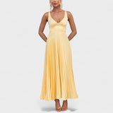 Abigaíl - Vestido maxi amarillo plisado