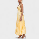 Abigaíl - Vestido maxi amarillo plisado