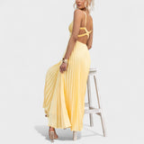 Abigaíl - Vestido maxi amarillo plisado