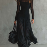 Nina - Vestido maxi negro en tul de corte suelto