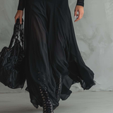 Nina - Vestido maxi negro en tul de corte suelto