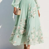 Elga - Vestido maxi plisado en chiffon con estampado floral