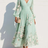 Elga - Vestido maxi plisado en chiffon con estampado floral
