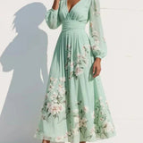 Elga - Vestido maxi plisado en chiffon con estampado floral