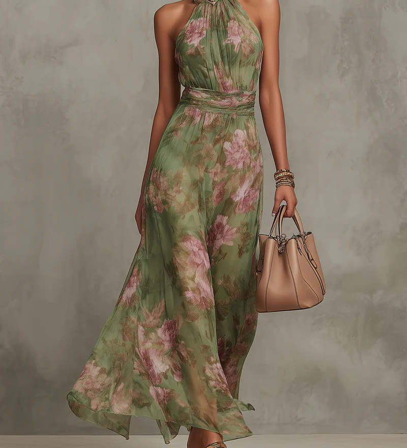 Olivia - Vestido maxi con escote y delicado estampado floral