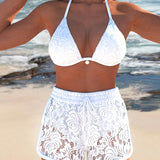 Mireia - Bikini de Encaje Blanco con Top Triangular y Short