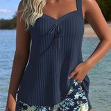 Gala - Tankini a Rayas con Short a Juego y Escote Elegante