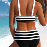 Pilar - Bikini de Rayas Blanco y Negro con Tiro Alto