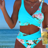 Ángela - Bikini Floral con Contraste y Delicada Abertura