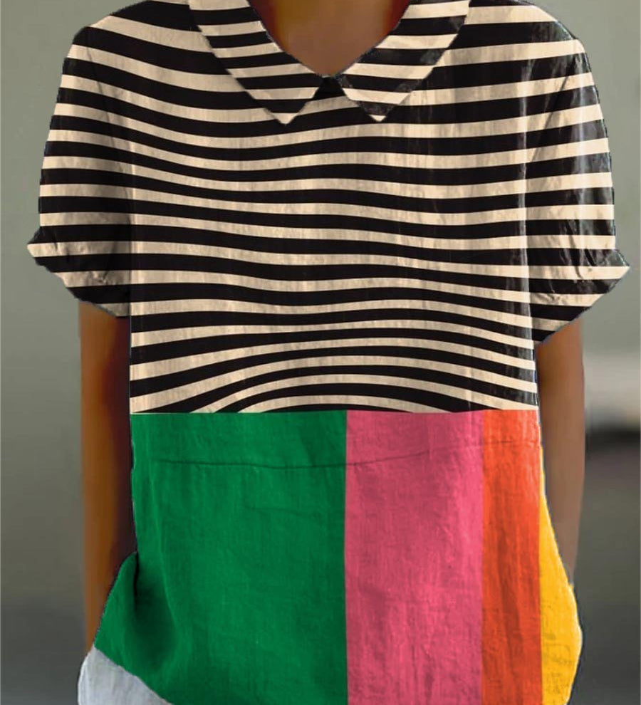 Eva - Camisa de Rayas Bold y Bloque de Color