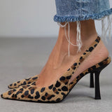 Liorina - Zapatos de tacón cáqui con estampado de leopardo y punta afilada