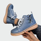 Botas ortopédicas de cuero de caña baja para la mujer moderna.