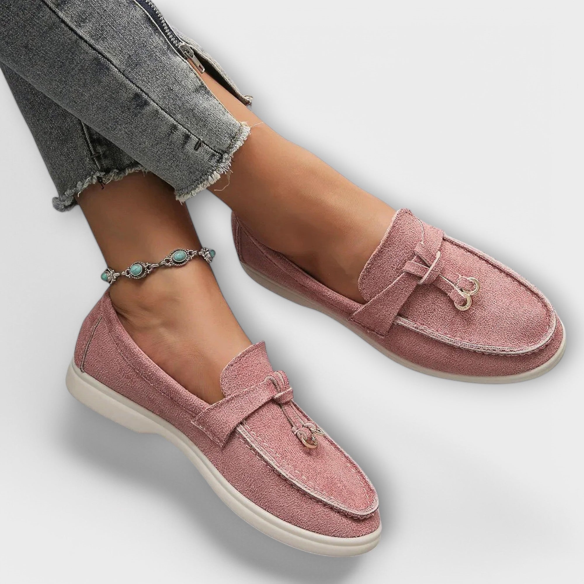 Mocasines Beiges para Ella con Cordón Decorativo