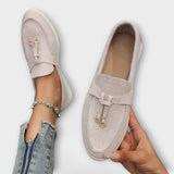 Mocasines Beiges para Ella con Cordón Decorativo