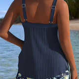 Gala - Tankini a Rayas con Short a Juego y Escote Elegante