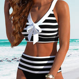 Pilar - Bikini de Rayas Blanco y Negro con Tiro Alto