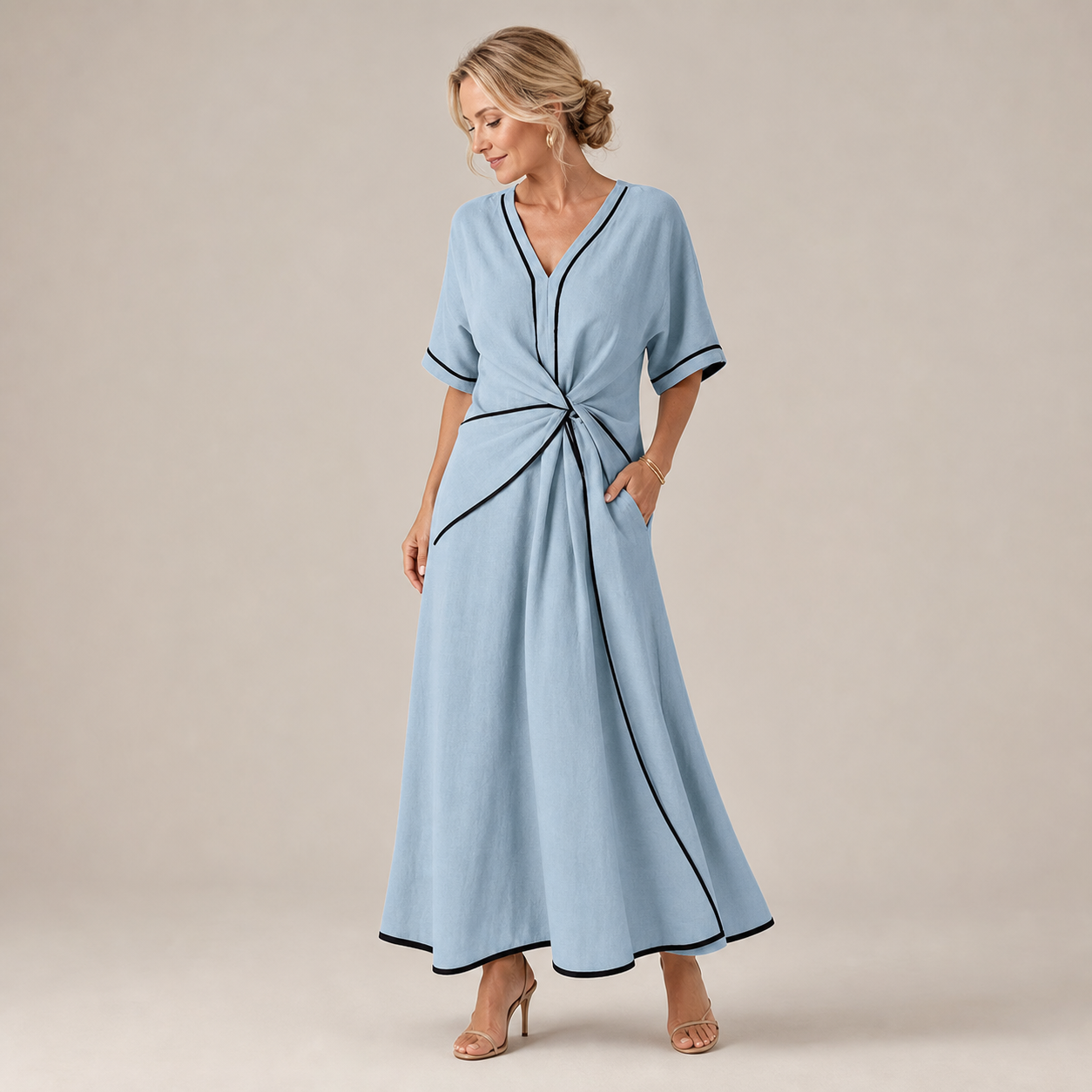 Emilia - Vestido Ligeramente Suelto - Azul Claro