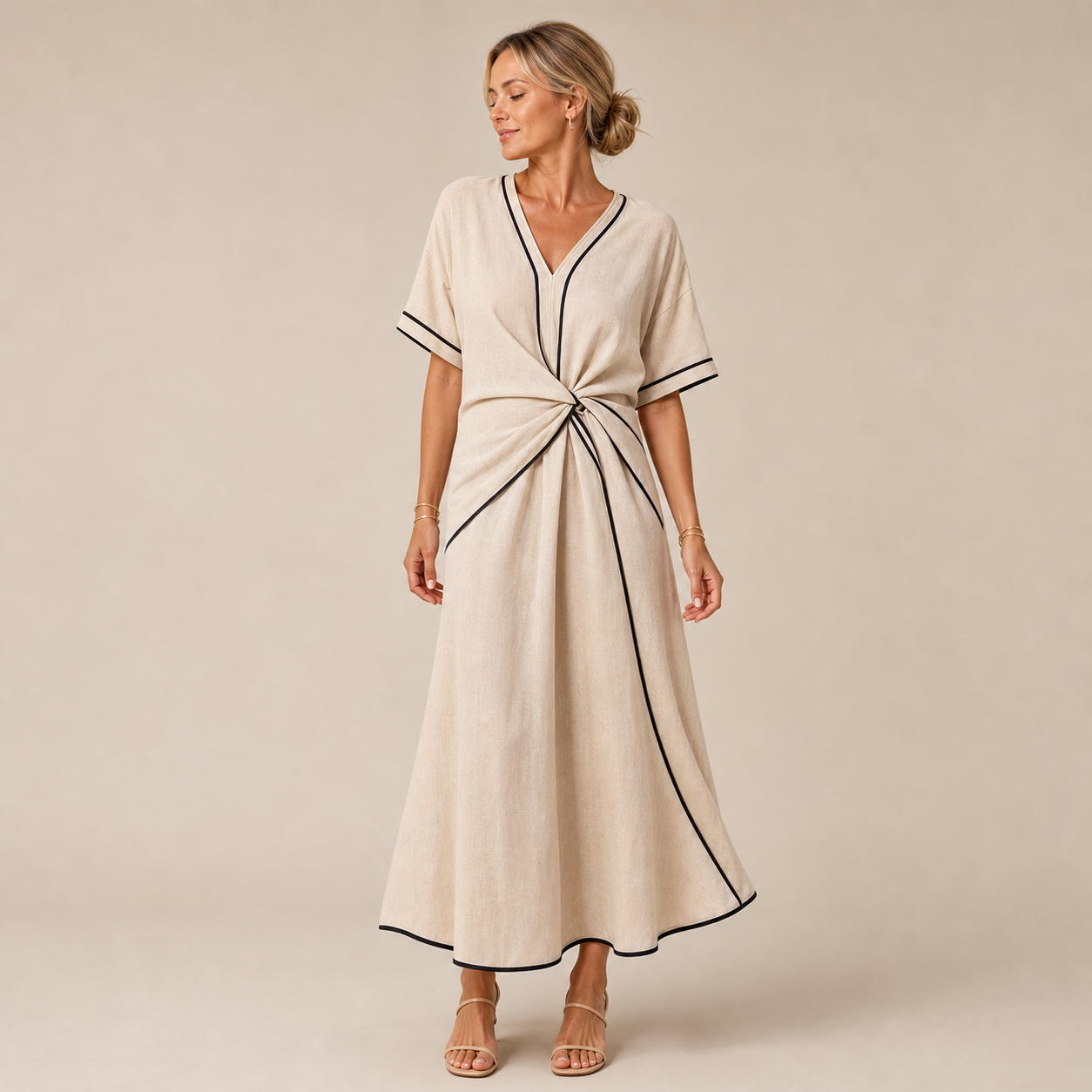 Emilia - Vestido Ligeramente Suelto - Bege