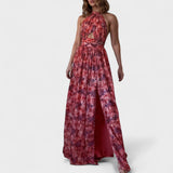 Floraria - Vestido largo con halter elegante