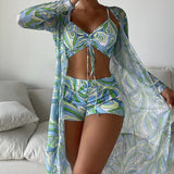 Macarena - Bikini de Tres Piezas con Estampado Moderno y Cover-Up a Juego