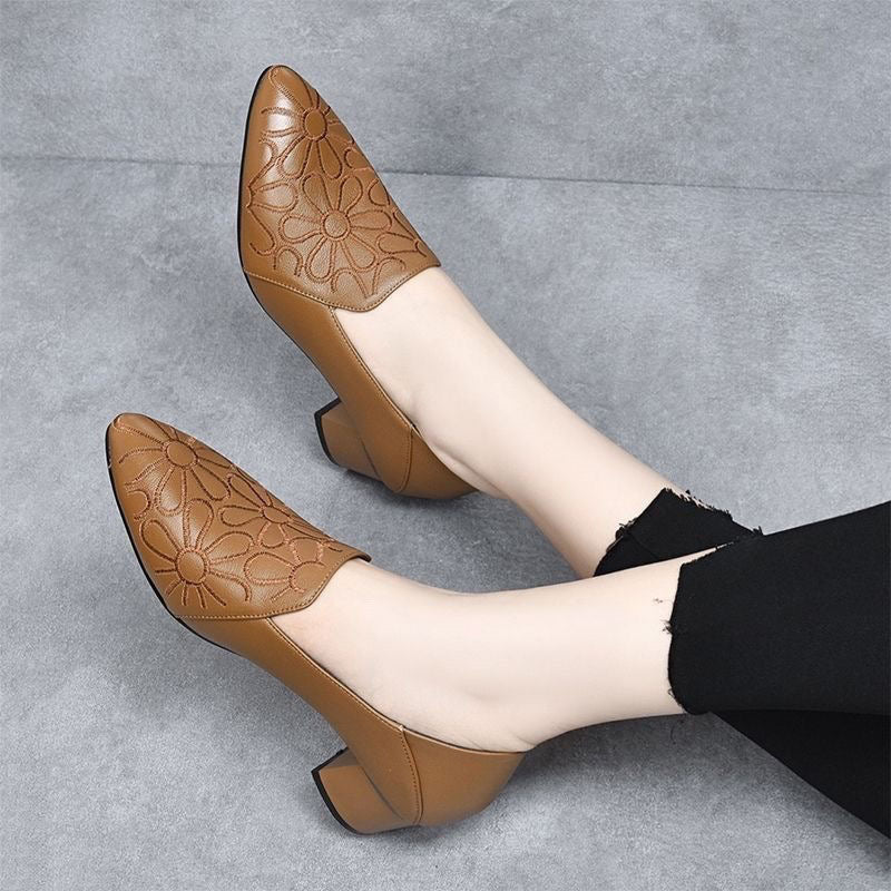 Olena - Zapatos de Tacón en Piel Vegana con Bordado Delicado